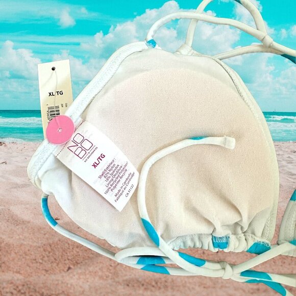 NWT - NOBO 2 Piece String Bikini - White w/Sky Blue Polka Dots - Size XL - Picture 5 of 8